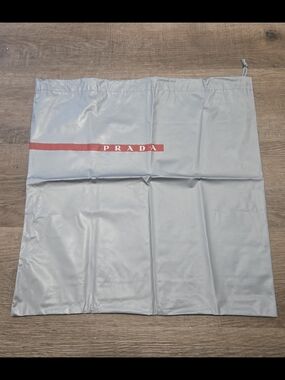 Prada Nylon Drawstring Dust Bag in Light Gray with Red Logo